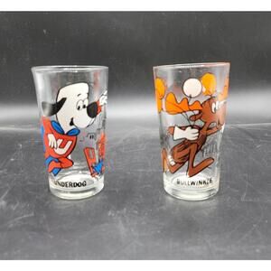 2 VINTAGE 1970s Pepsi Collector Harvey Cartoons Bullwinkle & Underdog Glasses